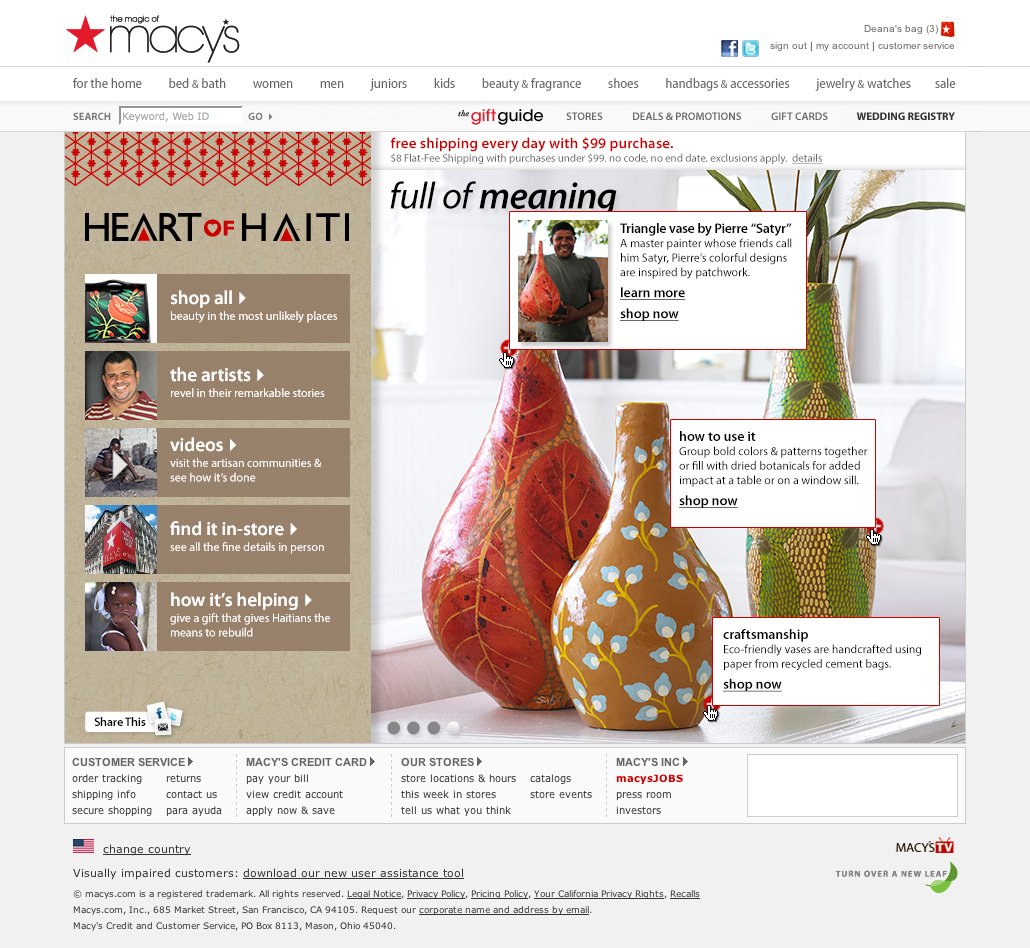 Landing page for Heart of Haiti sitelet featuring interactive portions where you can learn more about the products