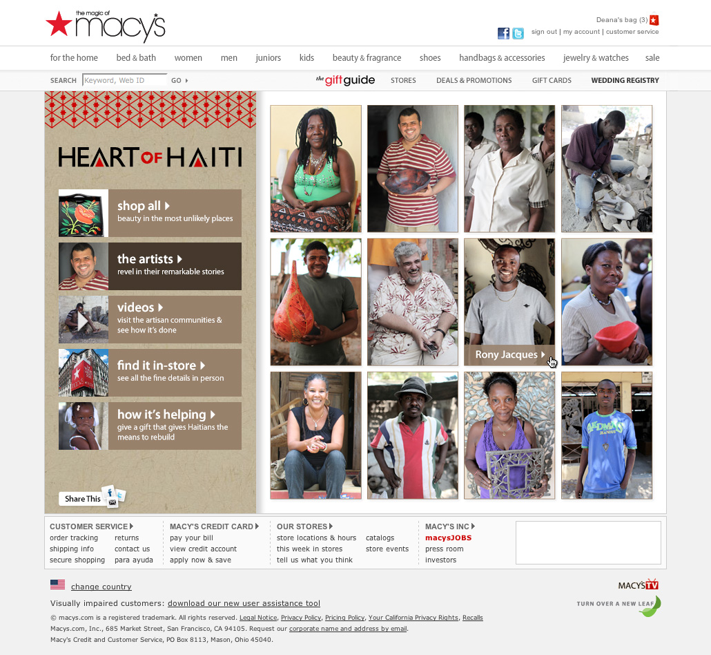 Artists page showing that when you hover over an artist's picture, you see their name