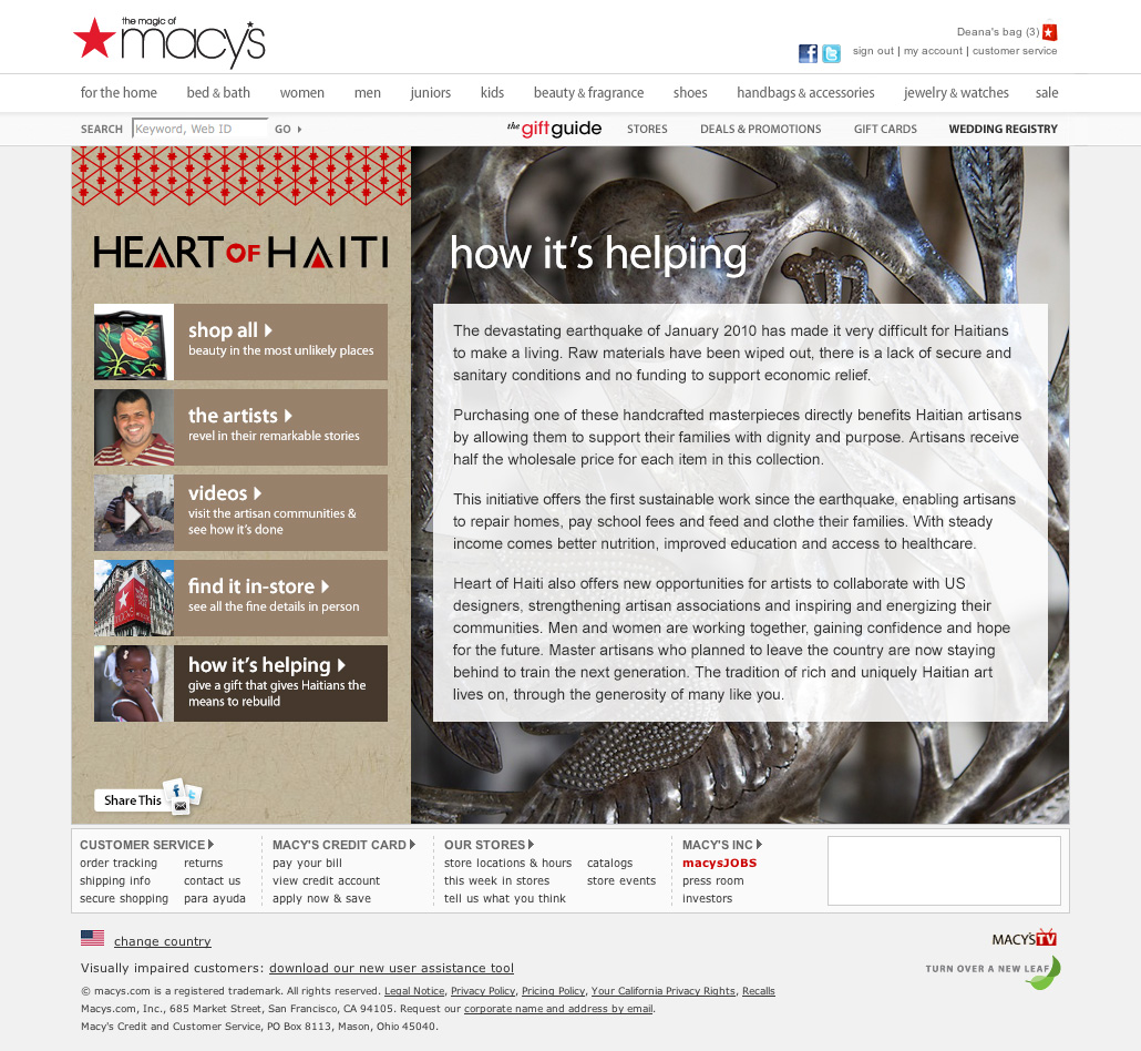 The page that explains more about the impact the purchase of the products has