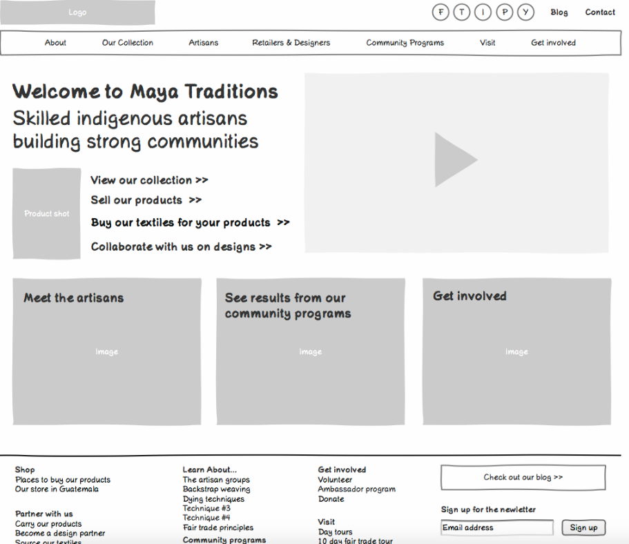 Wireframe showing early thinking