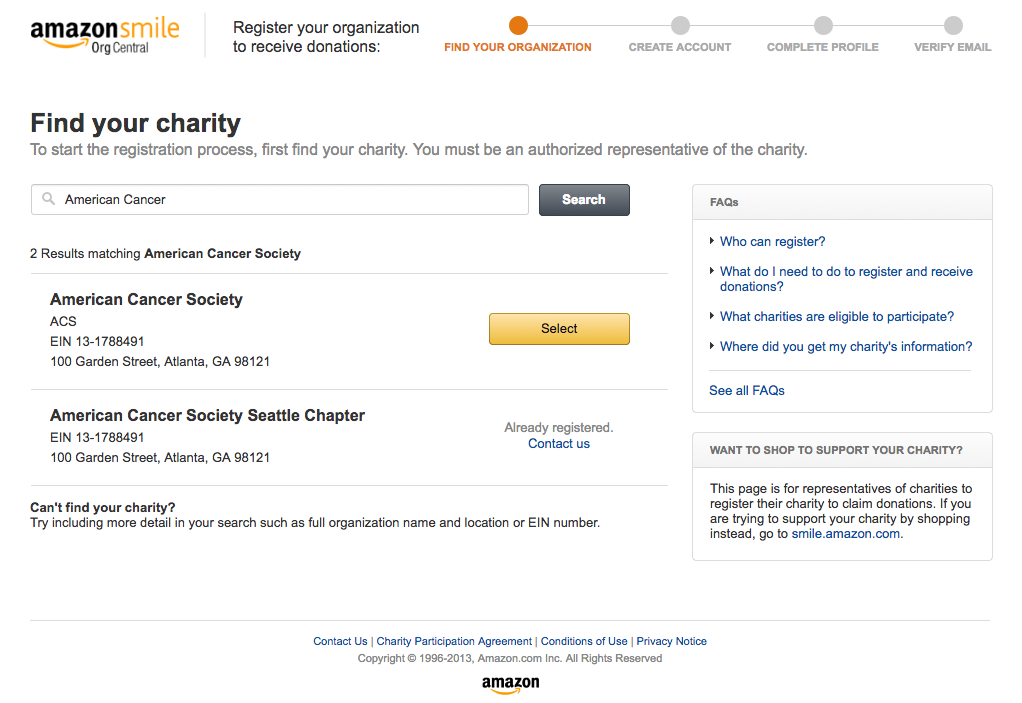 High fidelity of first step, finding your charity