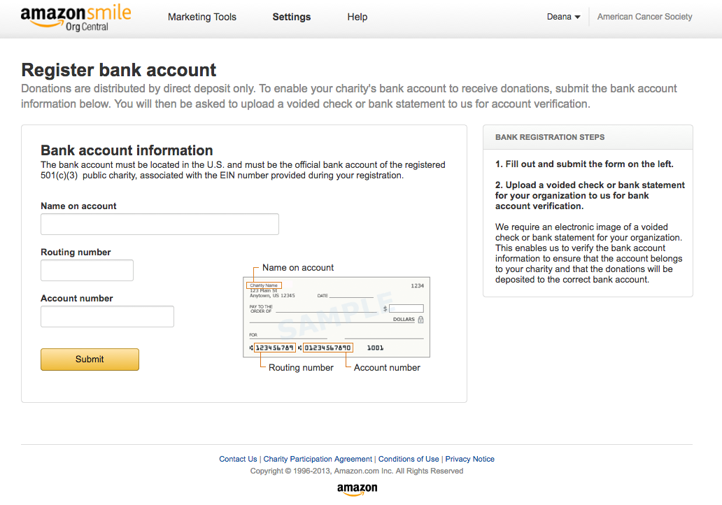 High fidelity of page to register your bank account